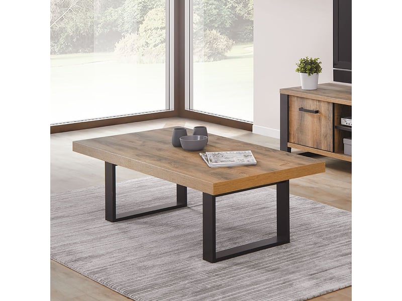  Table basse aspect chêne artisan piètement x métal poudré noir - osam OSAM - Conforama B