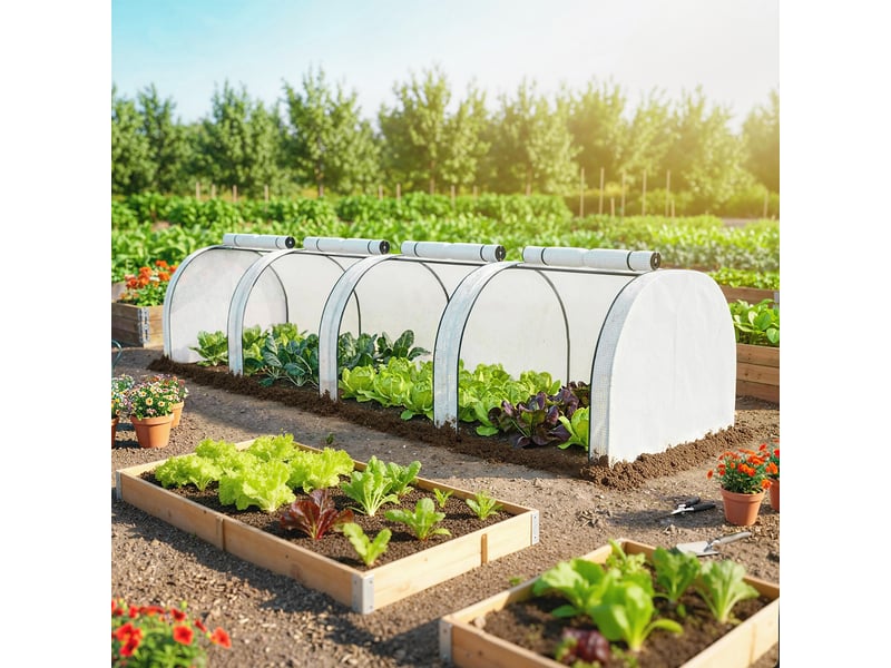 Mini serre de jardin serre à tomates 4 x 1 x 0,80 m acier pe anti-uv 4 portes avec zip enroulables blanc  - Conforama C