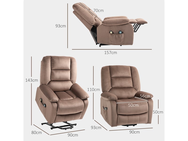  Fauteuil de relaxation, fauteuil releveur électrique, polyester, 90x93x110cm, marron  - Conforama E