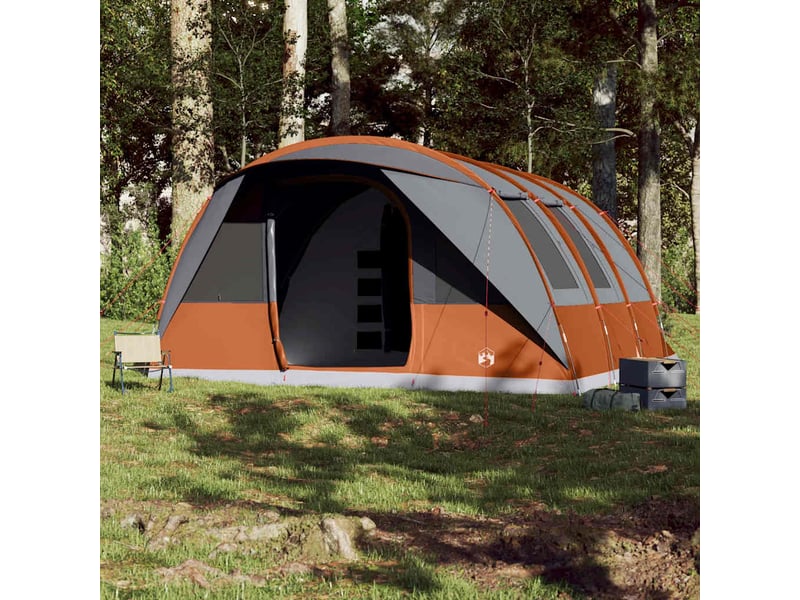  Tente de camping, tente familiale tunnel 7 personnes gris et orange imperméable  - Conforama C