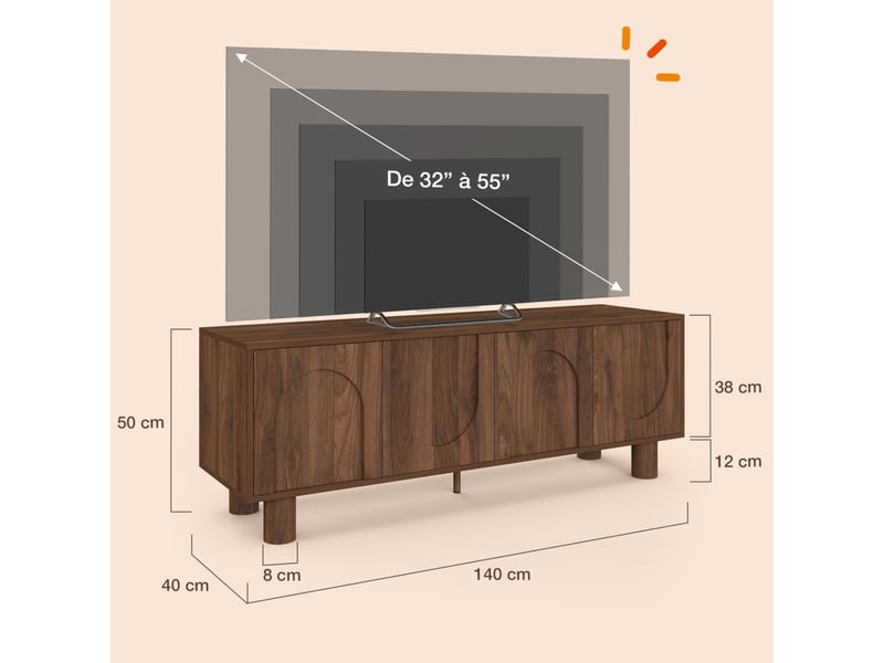 Meuble tv 140 cm archie 4 portes effet noyer - Conforama E