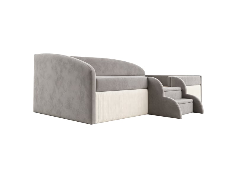  Lit simple 90x190 cm - lit rembourré avec barrières et marches antidérapantes - gris  - Conforama E