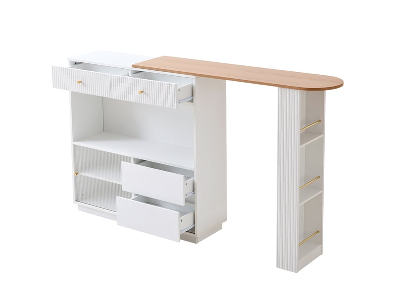  Îlot de cuisine bar extensible pivotant 360° avec led et rangement blanc  - Conforama D