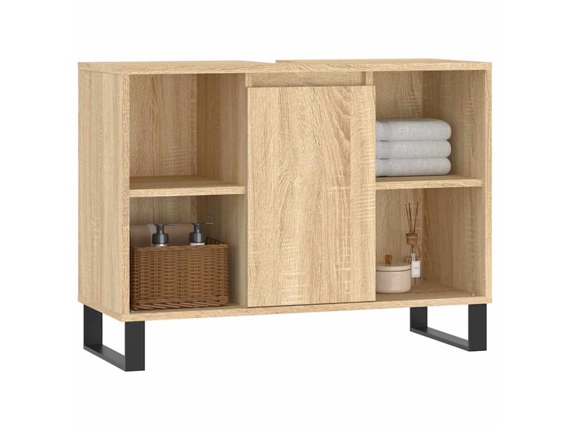  Meuble salle de bain rangement, commode chêne sonoma 80x33x60cm bois d'ingénierie shl5865  - Conforama C