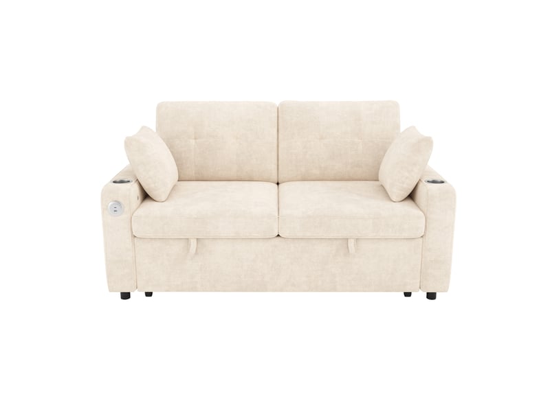  Canapé convertible 2 places 141,5 x 131 x 83,5 cm beige en chenille, led, rangements, usb et type-c  - Conforama D