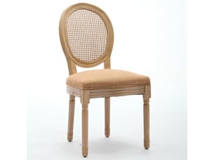Chaises de salle à manger style français - lot de 2 - cadre bois massif, assise lin, dossier rotin - teinte tan 1843tn