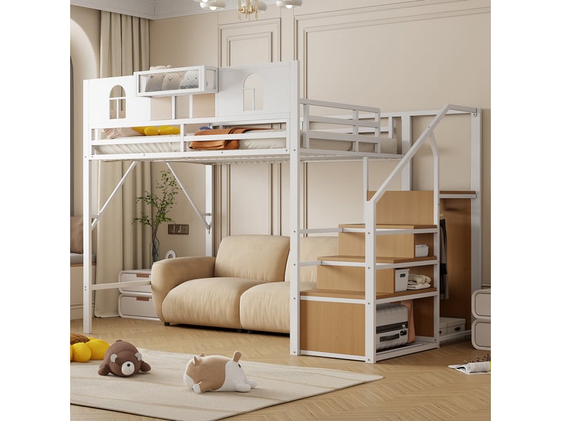  Lit mezzanine 140x200cm coloris blanc métal lit enfant blanc - Conforama D