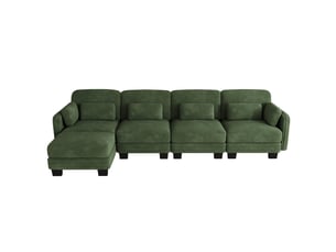 Canapé d’angle modulable 4 places avec ottomane 330x143x88 cm en chenille vert