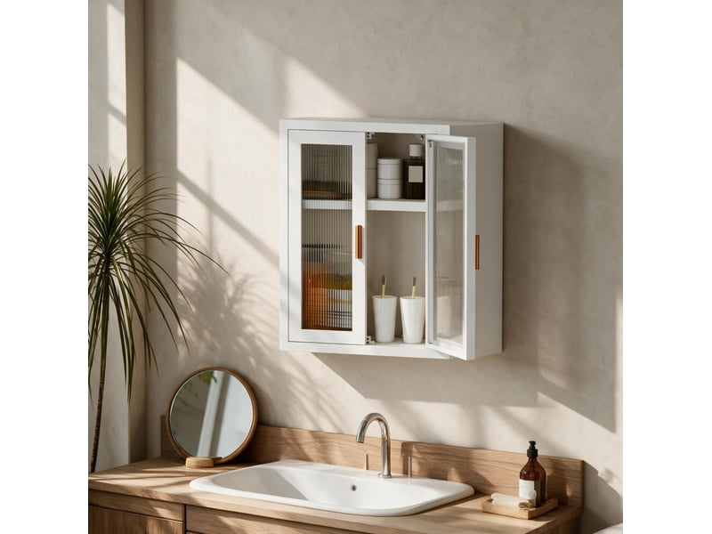  Armoire murale de salle de bains 40x14x50 cm deux portes métal blanc  - Conforama C