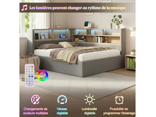 Lit coffre 140x190 cm <strong>COVREO </strong>  <strong></strong> coloris gris