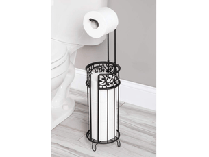 Porte-papier toilette sur pied en métal - porte-papier toilette moderne pour salle de bain - distributeur de papier toilette élégant - noir