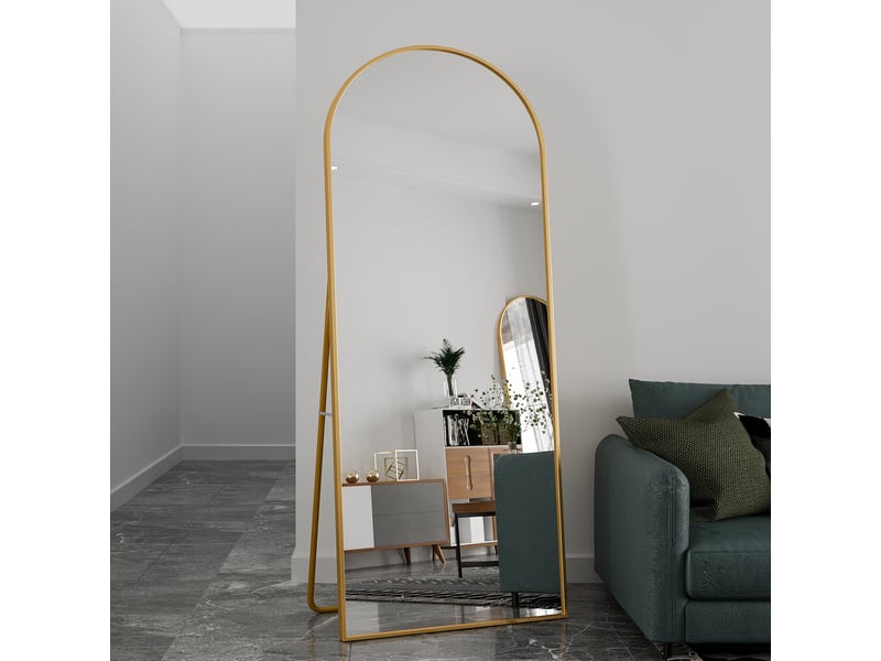 Miroir sur pied 180x80 cm,grand miroir pleine longueur,miroir mural arqué moderne ,cadre en aluminium,verre trempé hd,doré - Conforama D