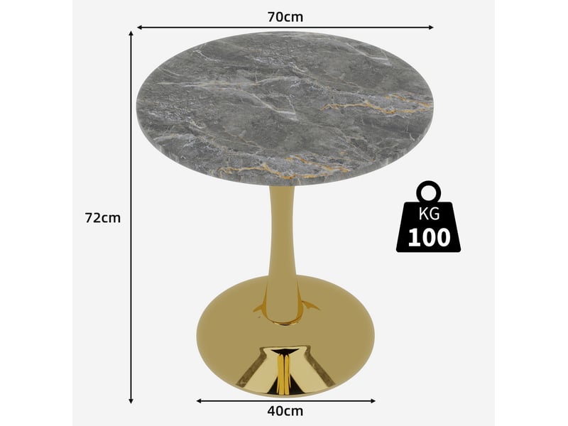  Guéridon rond 70x70x72 cm en marbre artificiel, doré et gris veiné  - Conforama E