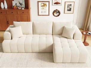 Canapé d'angle compressé droit fixe <strong>BGSRYAO</strong> <strong></strong> 3 places Tissu beige
