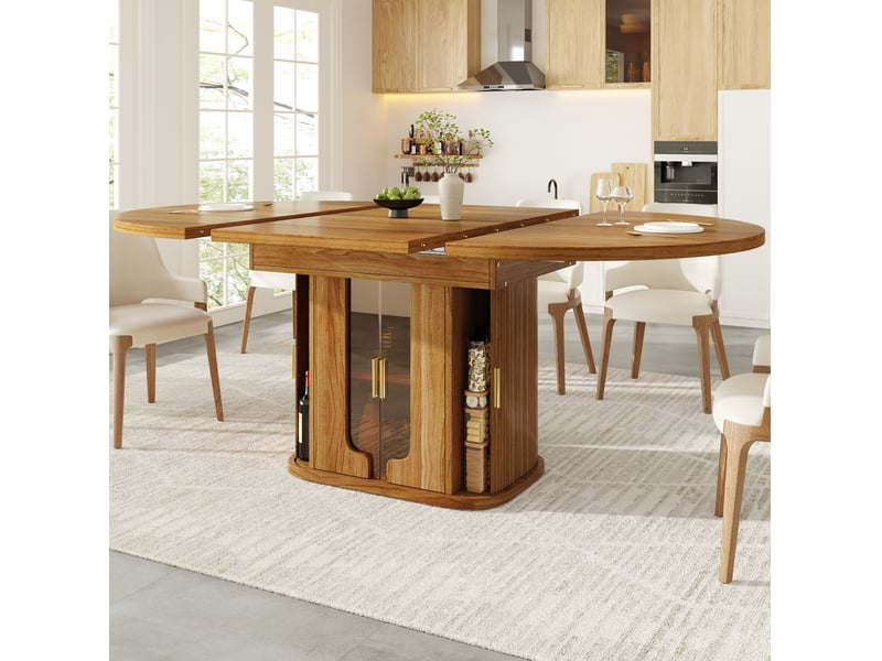  Table de salle à manger extensible pour 6 personnes avec rangement et portes vitrées en mdf noyer 118 × 118 × 77 cm  - Conforama B