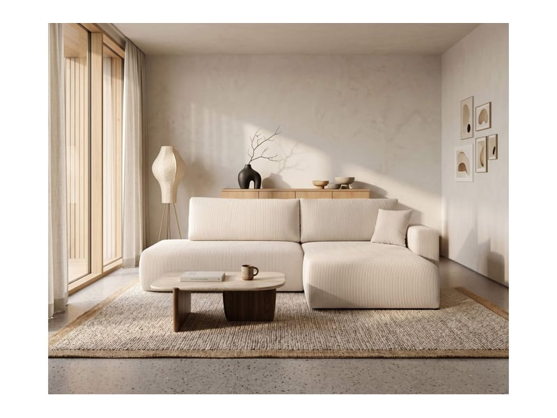 Canapé d'angle max réversible et convertible 5 places alya en velours côtelé - beige ALYA - Conforama B