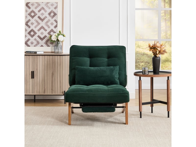  Fauteuils de salon - chaise longue avec repose-pieds, assise confortable en mousse et revêtement en velours côtelé, 127x73x90 cm - émeraude  - Conforama C