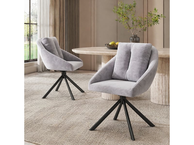 Chaise de salle à manger lot de 2 pivotante à 360° ergonomique avec dossier en velours gris - Conforama B