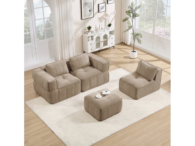 Canapé modulable d'angle 3 places 271x162x67 cm avec pouf beige - Conforama D