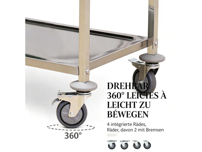  Desserte 3 niveaux sur roulettes avec freins - lpospi - acier inoxydable chromé multicolore 90,5 × 50,5 × 88,2 cm  - Conforama E