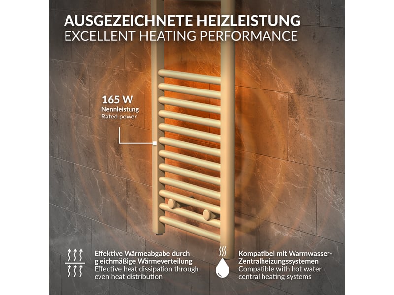  Luxebath sèche-serviettes design sahara 300 x 800 mm, raccordement latéral, droit, haute conductivité thermique, radiateur mural porte-serviettes pour salle de bain, puissance 165 w, beige mat ECD Germany GmbH - Conforama D