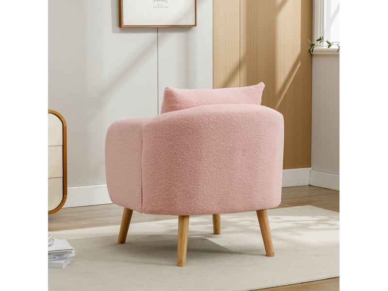  Fauteuil teddy rose 1 place avec coussin, assise rembourrée 14 cm et style moderne pour votre intérieur  - Conforama E