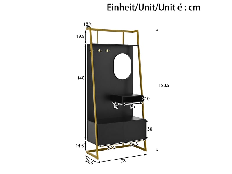 Portemanteau avec banc et rangement 78 x 180.5 cm en mdf noir - Conforama C