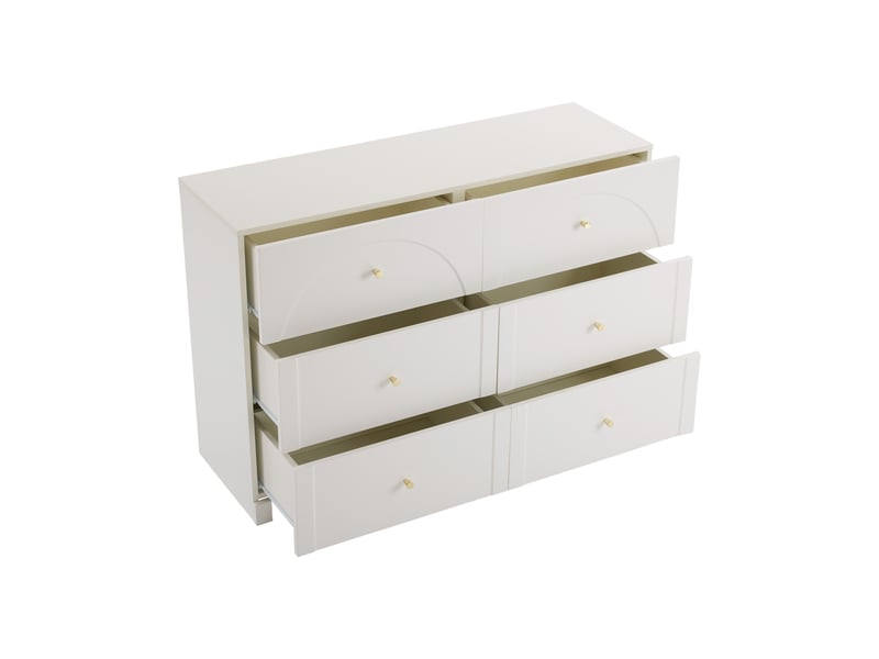Commode 6 tiroirs, 120x40x82 cm, buffet meuble de rangement pour chambre et salon, style romantique chic en bois, blanc - Conforama D