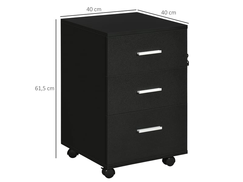  Caisson de bureau rangement bureau sur roulettes 3 tiroirs verrouillables noir 40 x 40 x 61,5 cm  - Conforama C