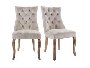 Chaise de salle à manger - lot de 2 chaises capitonnées avec dossier à boutons et pieds en bois massif, velours beige clair, 51×47×97 cm