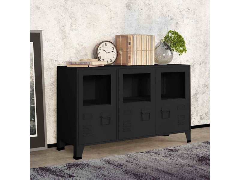  Buffet - bahut - meuble de rangement industriel noir 105x35x62 cm métal et verre  - Conforama B