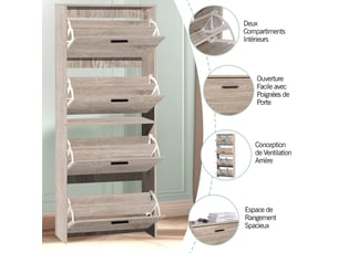 Casabel meuble rangement chaussure 24 paires - pour entree couloir - 60x24x150 cm - bois clair