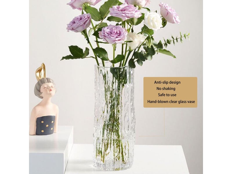  Vase cylindrique en verre transparent fait à la main 30 x 10 cm  - Conforama D