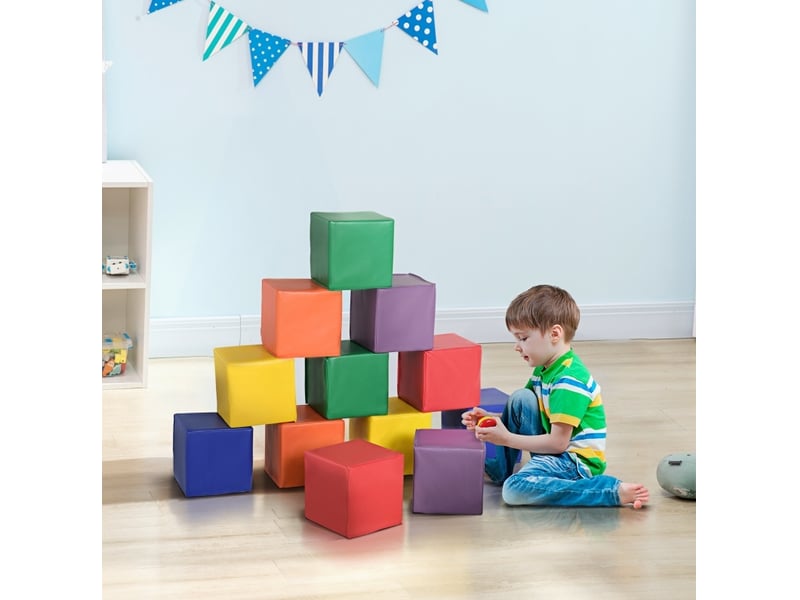  Set de 12 blocs en mousse 20x20x20 cm, revêtement en simili cuir, jeu d'éveil pour enfants 1 à 3 ans  - Conforama B