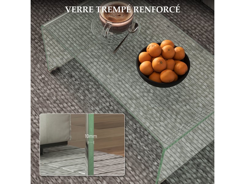  Table basse en verre table de salon rectangulaire design moderne en verre trempé avec bords sûrs arrondis transparent  - Conforama D
