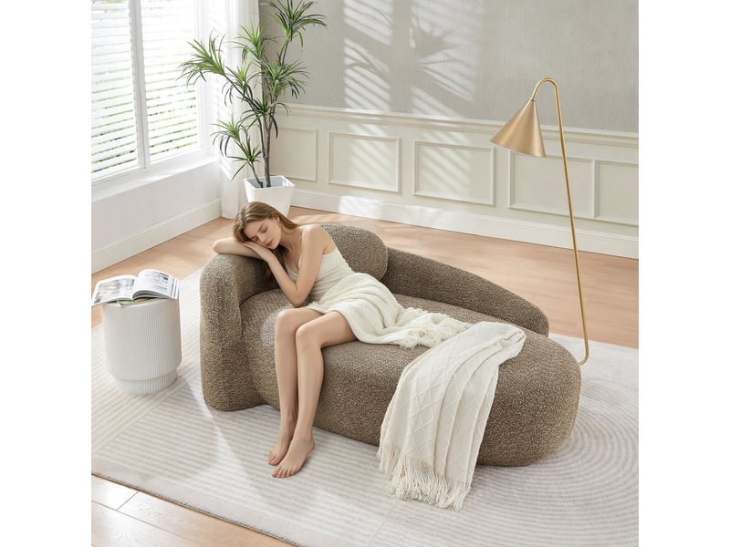  Canapé revêtement teddyfleece design arrondi garnissage moelleux coussins inclus coloris brun  - Conforama B