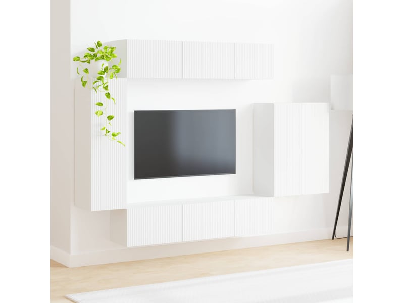  Ensemble de meuble tv - banc tv - meuble de rangement mural 6 pcs blanc  - Conforama D
