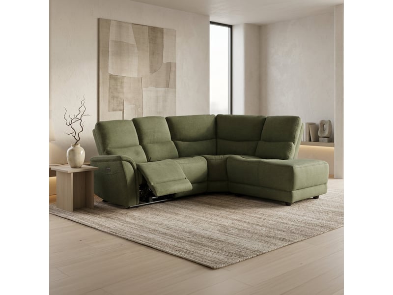  Canapé d'angle relax électrique en tissu vert - angle droit  - Conforama B
