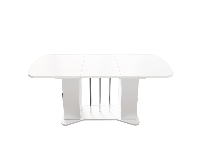  Table à manger extensible 120160 x 80 cm, 4–6 personnes, rangement intégré, pieds métal argentés, blanc evarich - Conforama D