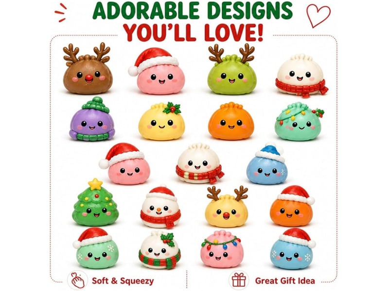  Calendrier de l'avent 2026 squishies de noël – 24 jours, mini jouets dumpling glitter à presser, déco de fête  - Conforama C