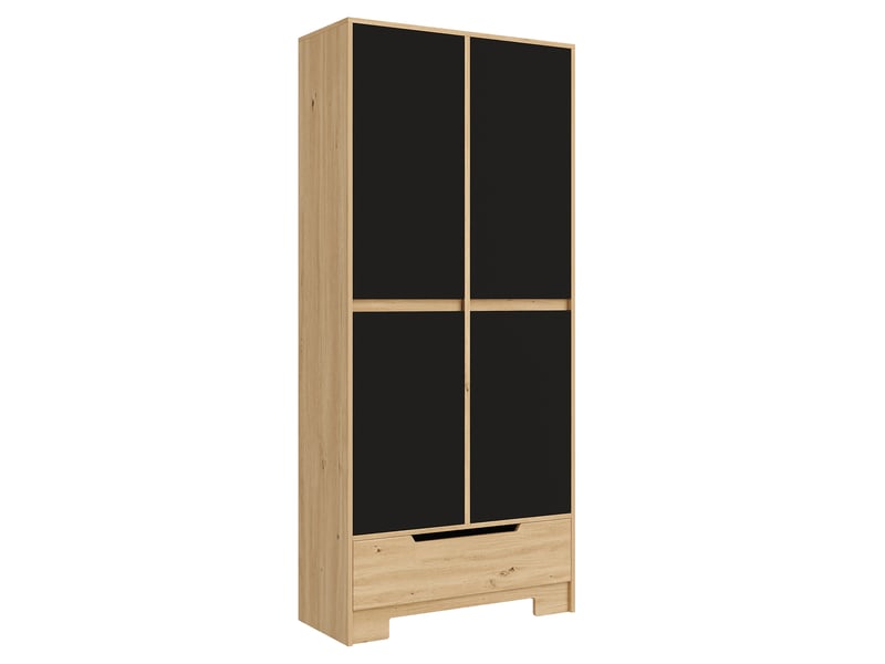 Buffet haut 80x35x180 cm noir avec grand tiroir, rangements de porte et étagères réglables Fay Lum - Conforama A