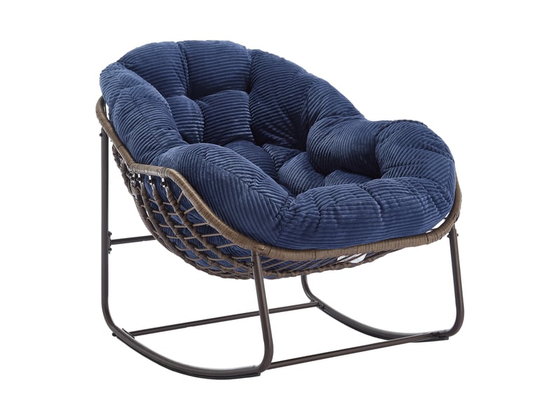  Fauteuil à bascule extérieur,106x90x78 cm,rotin synthétique,bleu marine  - Conforama A