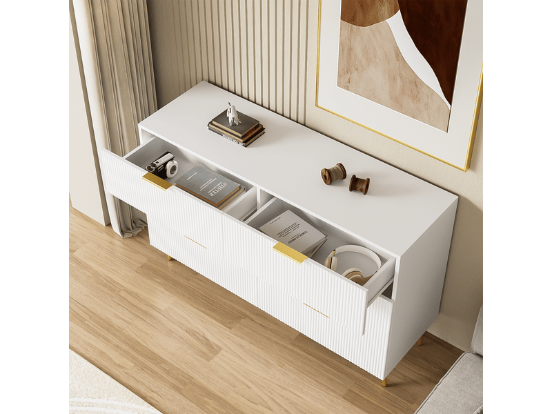 Buffet moderne - 120x77x40 cm - six tiroirs - blanc et or - design minimaliste  - Conforama R