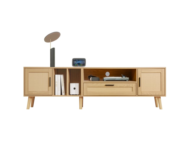 Meuble tv 180 cm en panneaux de particules, 2 portes, 1 tiroir, chêne clair  - Conforama A