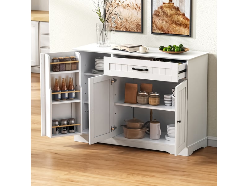 Buffet 3 portes et 1 tiroir avec étagères réglables pour salon et salle à manger en mdf blanc - Conforama B