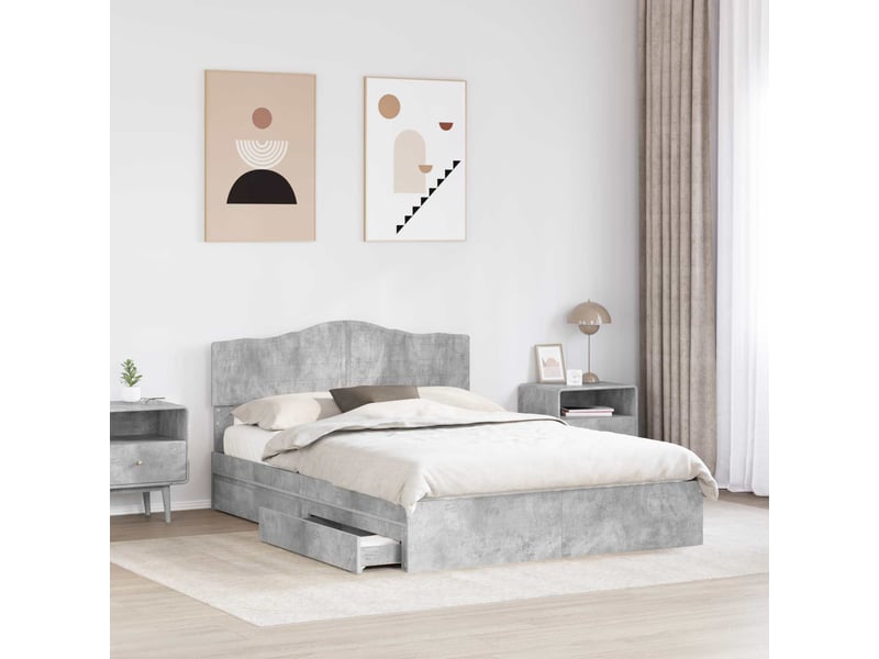 Lit double- lit adulte - lit de rangement gris béton 150 x 200 cm bois d'ingénierie - Conforama B