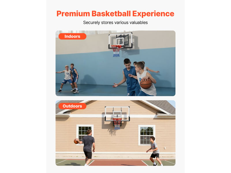  Vevor panier de basket-ball mural 139 cm avec panneau en pc de 2,8 mm extérieur  - Conforama B