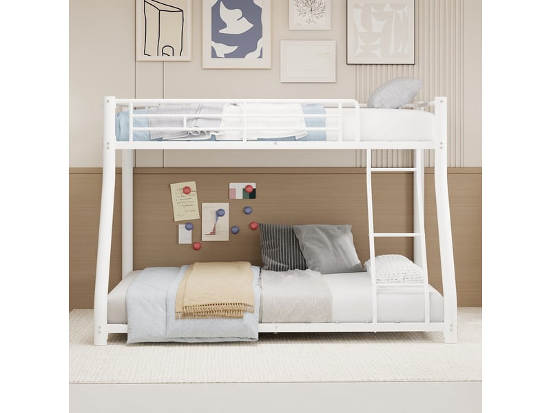  Lit superposé métal 90 x 190140 x 190 cm, avec 2 couchages, échelle et barrières de sécurité, blanc  - Conforama B