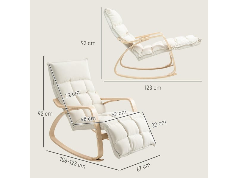  Fauteuil à bascule avec repose-pieds ajustable crème 67 x 106-123 x 92 cm  - Conforama C