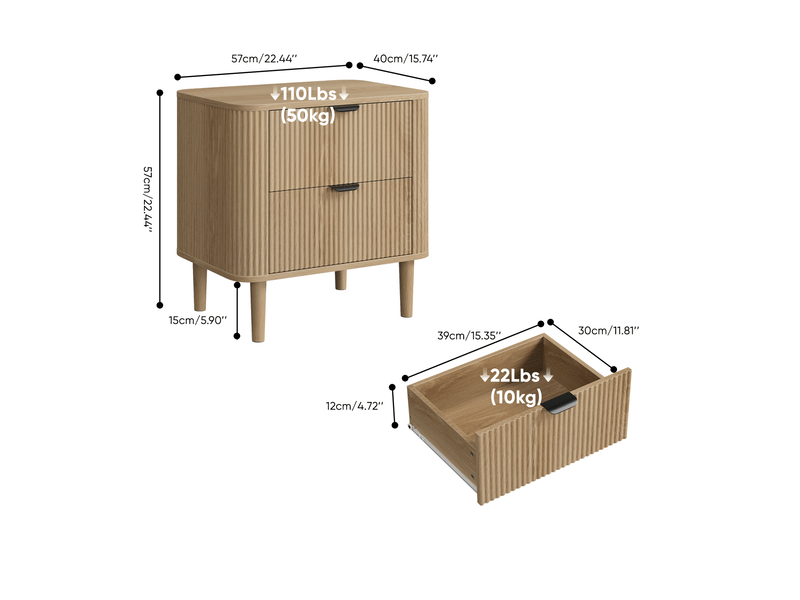 Table de chevet 57x40x57 cm effet chêne avec 2 tiroirs - Conforama C